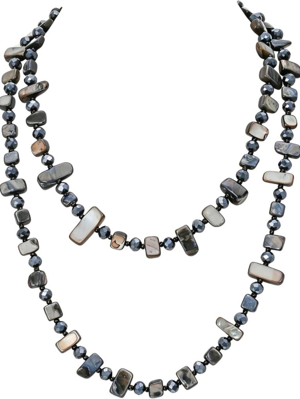 Colorful Layered Beaded Glass Necklace for Women - Boho Shell Design, 47 Inch